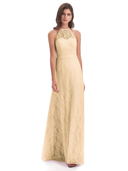 Anabelle Sheath Halter Lace Bridesmaid Dresses