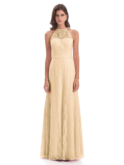 Anabelle Sheath Halter Lace Bridesmaid Dresses