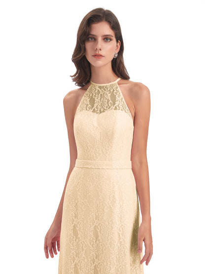 Anabelle Sheath Halter Lace Bridesmaid Dresses