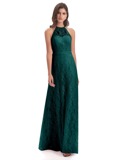 Anabelle Sheath Halter Lace Bridesmaid Dresses
