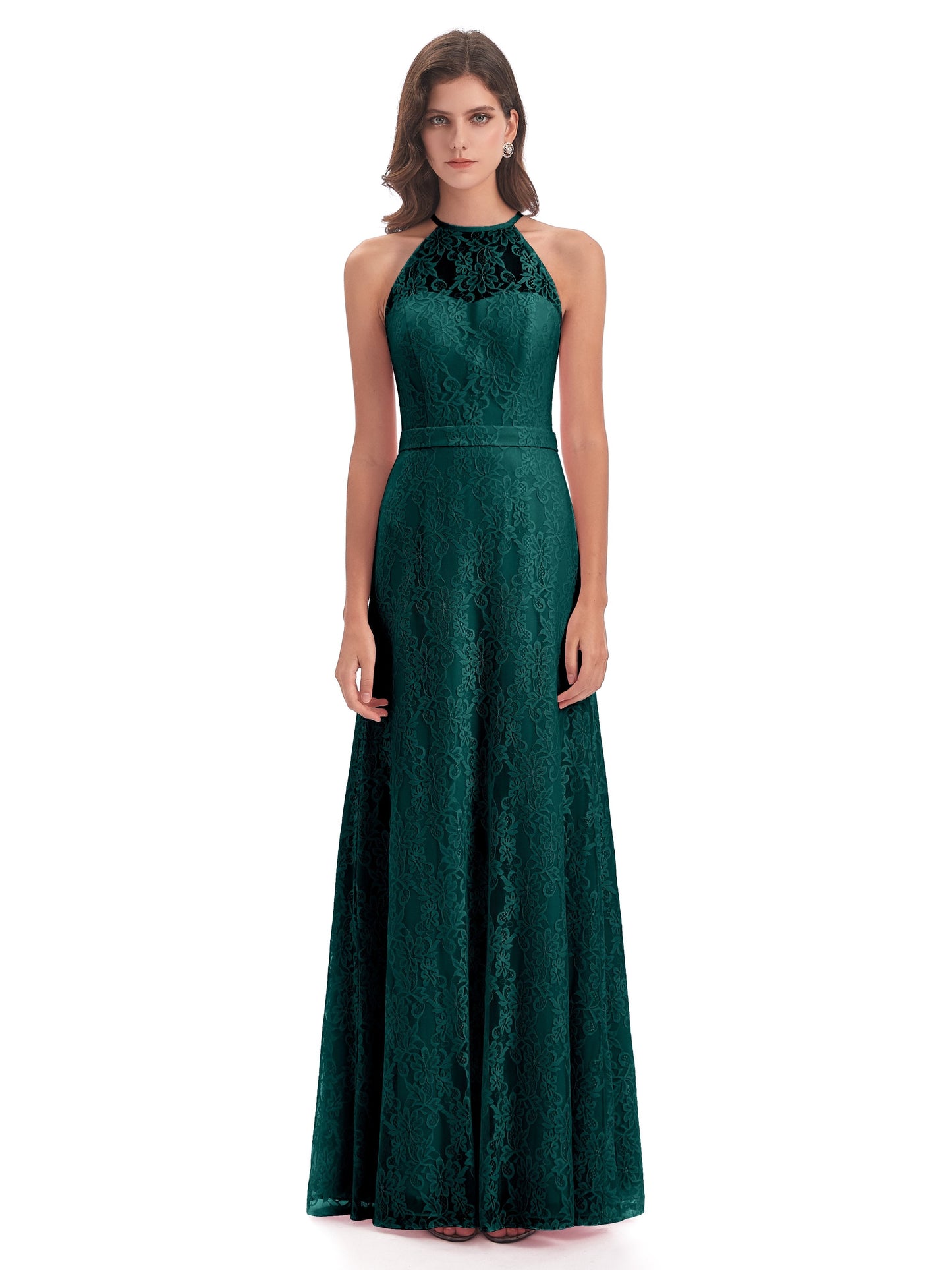 Anabelle Sheath Halter Lace Bridesmaid Dresses