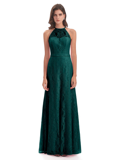 Anabelle Sheath Halter Lace Bridesmaid Dresses