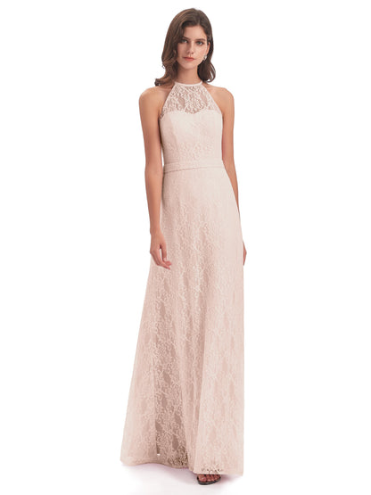 Anabelle Sheath Halter Lace Bridesmaid Dresses