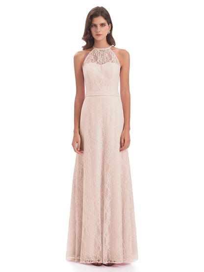 Anabelle Sheath Halter Lace Bridesmaid Dresses