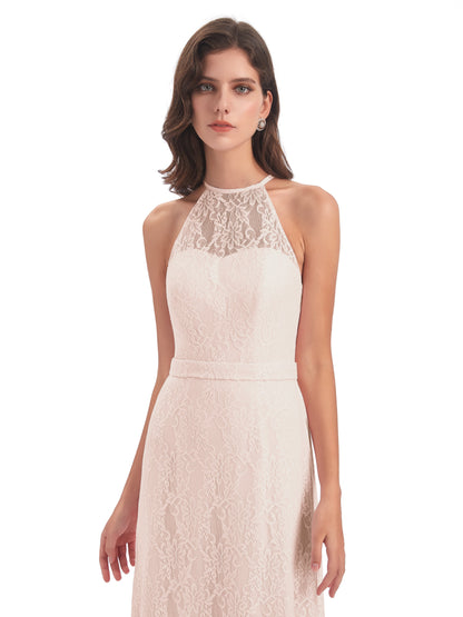 Anabelle Sheath Halter Lace Bridesmaid Dresses