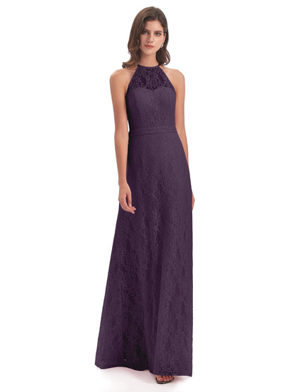 Anabelle Sheath Halter Lace Bridesmaid Dresses