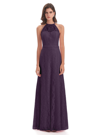 Anabelle Sheath Halter Lace Bridesmaid Dresses