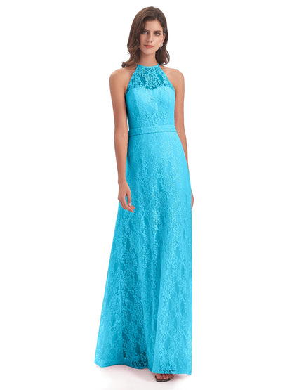 Anabelle Sheath Halter Lace Bridesmaid Dresses