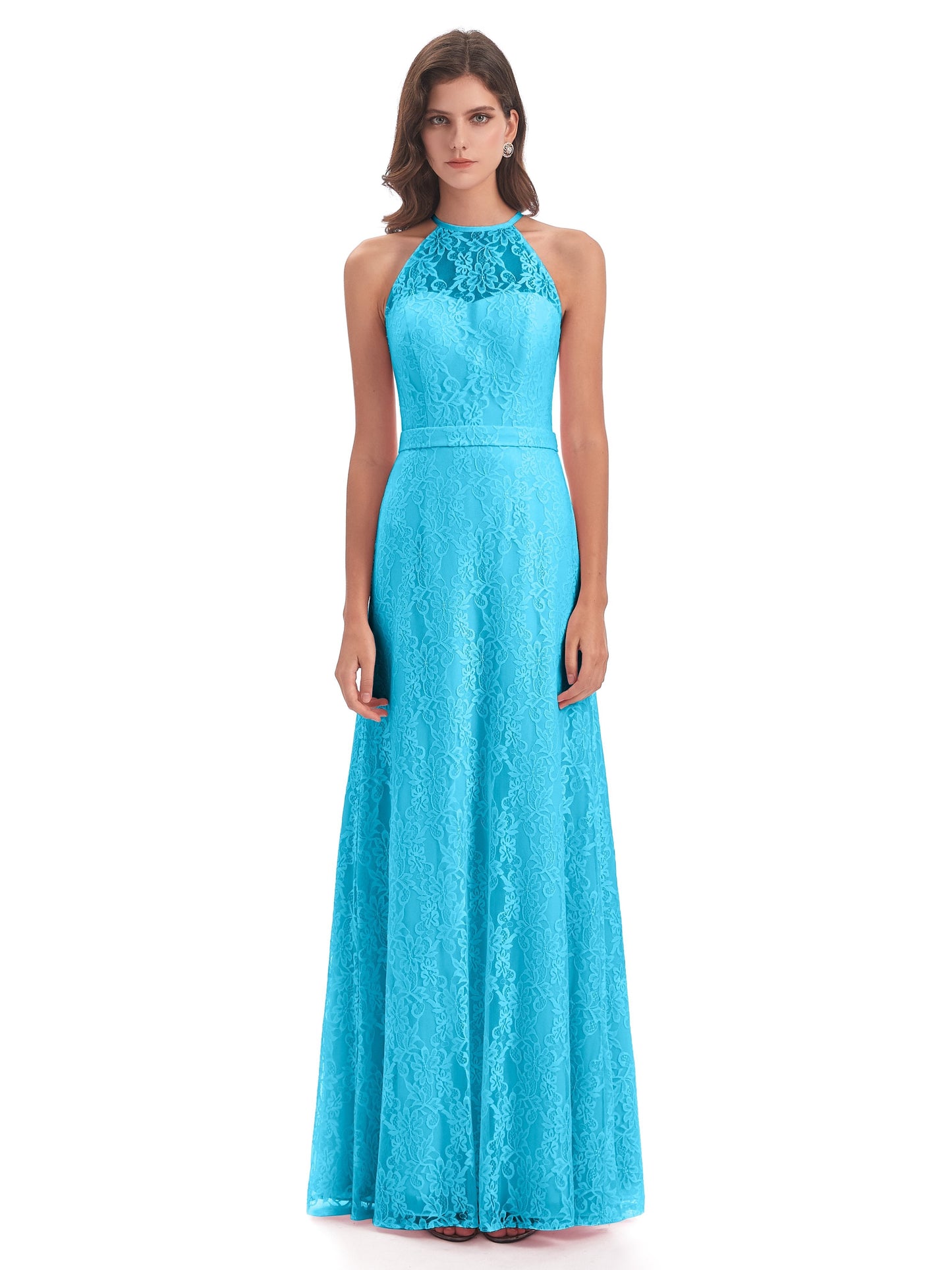 Anabelle Sheath Halter Lace Bridesmaid Dresses
