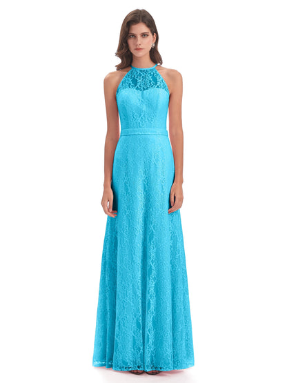 Anabelle Sheath Halter Lace Bridesmaid Dresses
