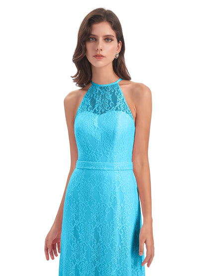 Anabelle Sheath Halter Lace Bridesmaid Dresses