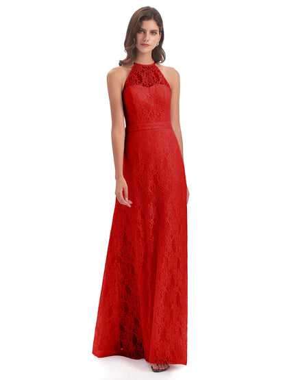 Anabelle Sheath Halter Lace Bridesmaid Dresses