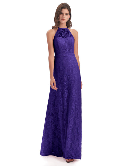 Anabelle Sheath Halter Lace Bridesmaid Dresses