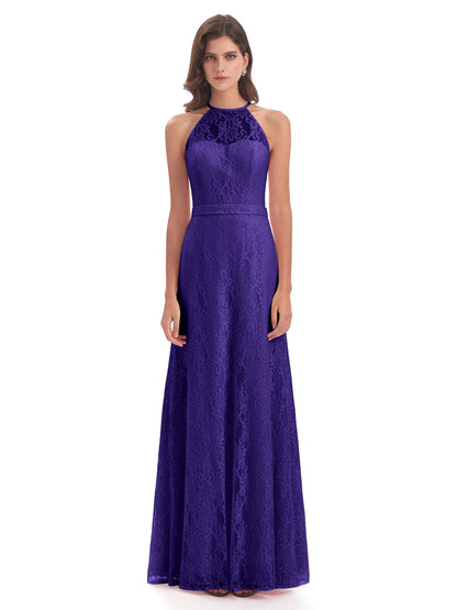 Anabelle Sheath Halter Lace Bridesmaid Dresses