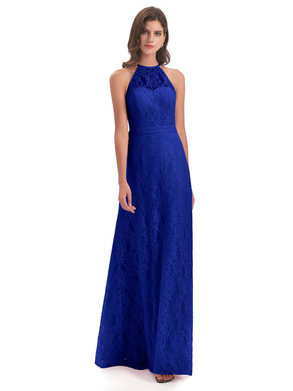 Anabelle Sheath Halter Lace Bridesmaid Dresses