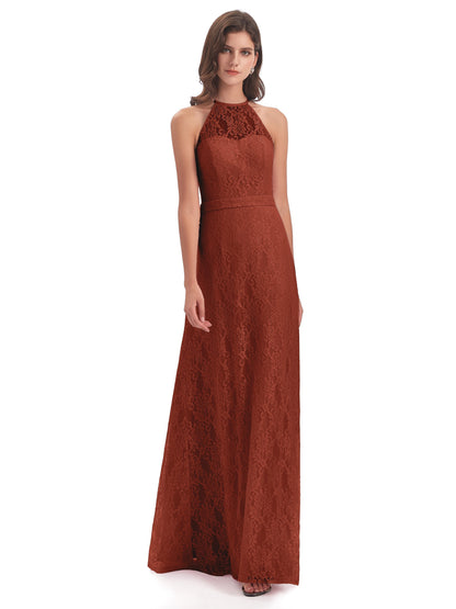 Anabelle Sheath Halter Lace Bridesmaid Dresses