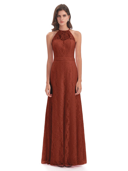 Anabelle Sheath Halter Lace Bridesmaid Dresses
