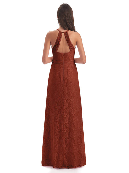 Anabelle Sheath Halter Lace Bridesmaid Dresses