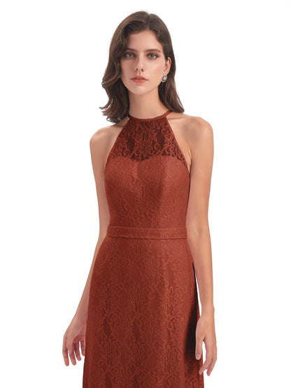 Anabelle Sheath Halter Lace Bridesmaid Dresses