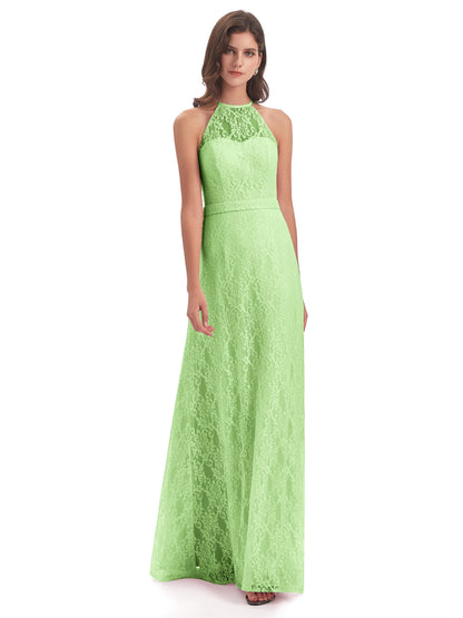 Anabelle Sheath Halter Lace Bridesmaid Dresses
