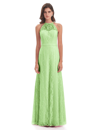 Anabelle Sheath Halter Lace Bridesmaid Dresses