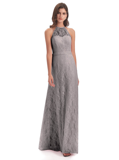Anabelle Sheath Halter Lace Bridesmaid Dresses