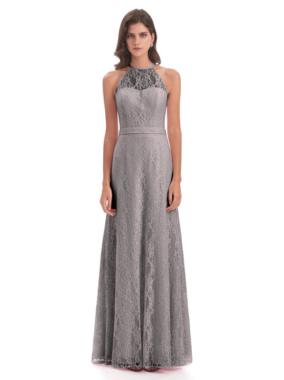 Anabelle Sheath Halter Lace Bridesmaid Dresses