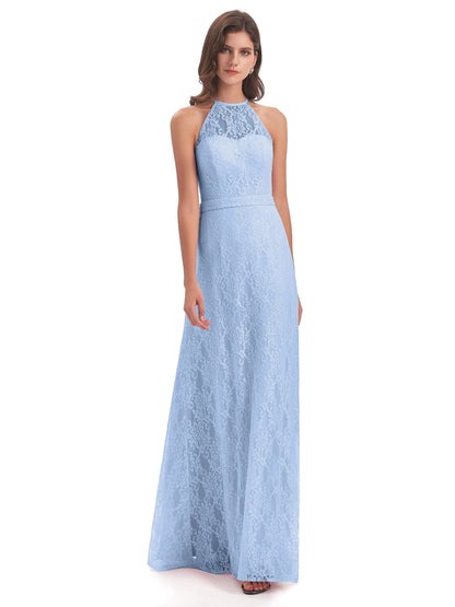 Anabelle Sheath Halter Lace Bridesmaid Dresses