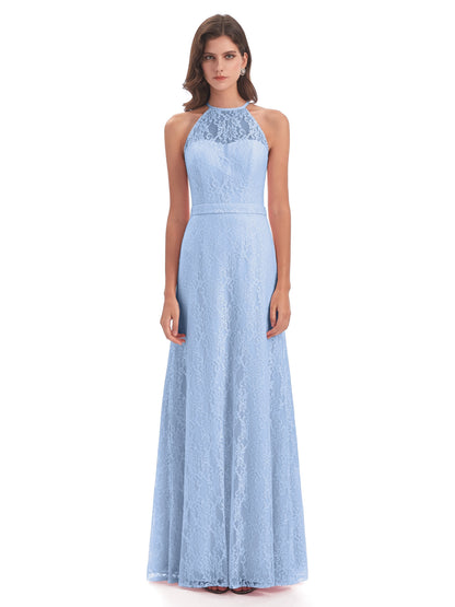 Anabelle Sheath Halter Lace Bridesmaid Dresses