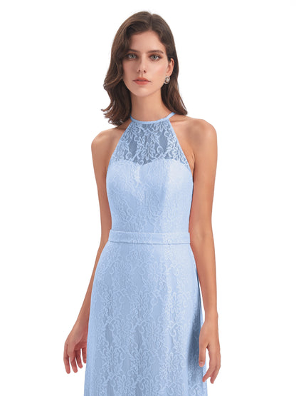 Anabelle Sheath Halter Lace Bridesmaid Dresses