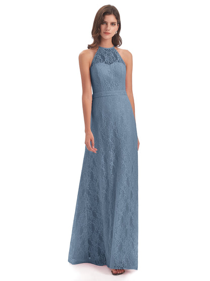 Anabelle Sheath Halter Lace Bridesmaid Dresses