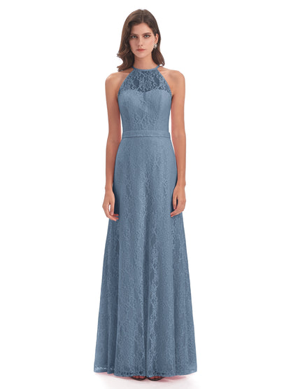Anabelle Sheath Halter Lace Bridesmaid Dresses