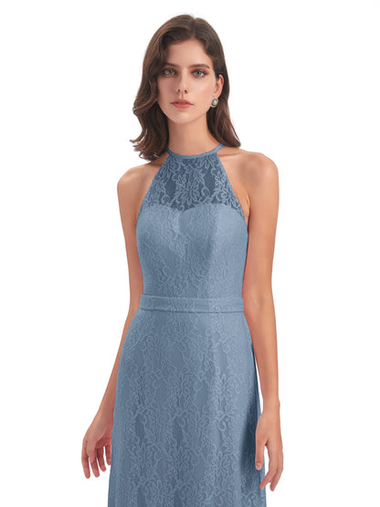 Anabelle Sheath Halter Lace Bridesmaid Dresses