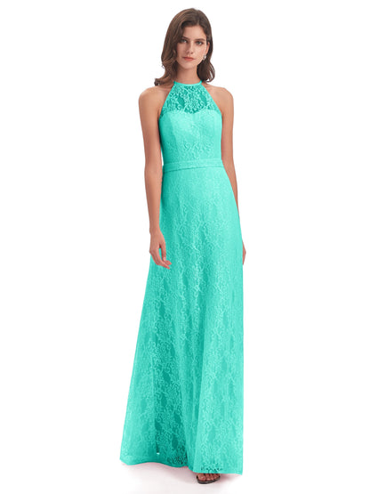 Anabelle Sheath Halter Lace Bridesmaid Dresses