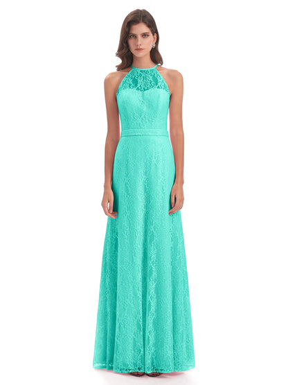 Anabelle Sheath Halter Lace Bridesmaid Dresses