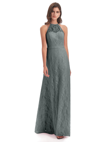 Anabelle Sheath Halter Lace Bridesmaid Dresses