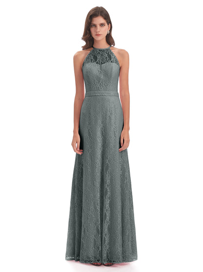Anabelle Sheath Halter Lace Bridesmaid Dresses