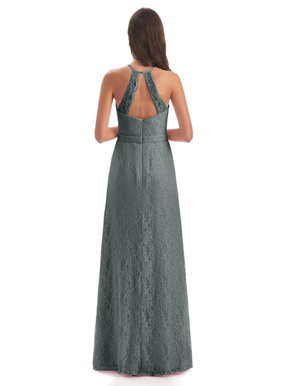 Anabelle Sheath Halter Lace Bridesmaid Dresses