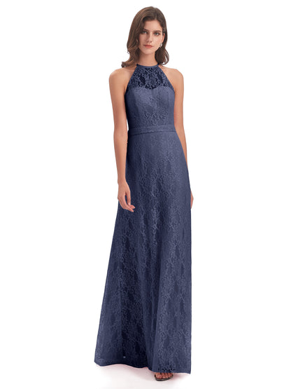 Anabelle Sheath Halter Lace Bridesmaid Dresses