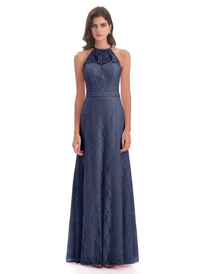 Anabelle Sheath Halter Lace Bridesmaid Dresses