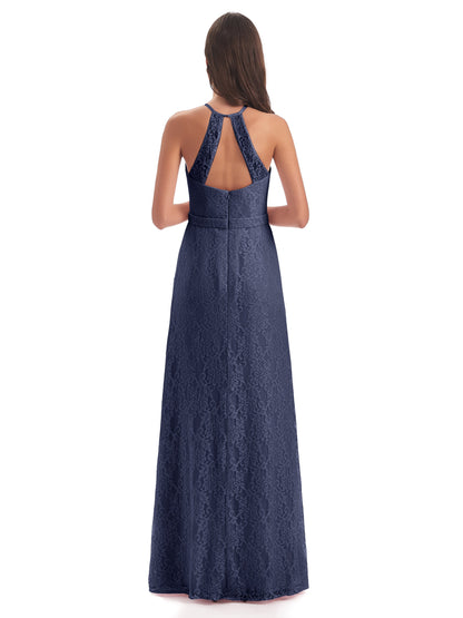 Anabelle Sheath Halter Lace Bridesmaid Dresses