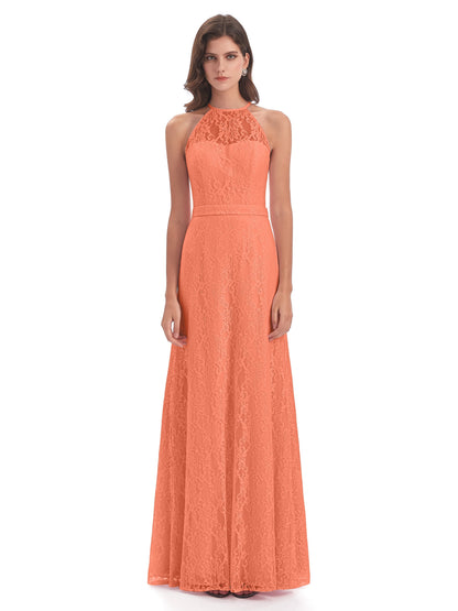 Anabelle Sheath Halter Lace Bridesmaid Dresses