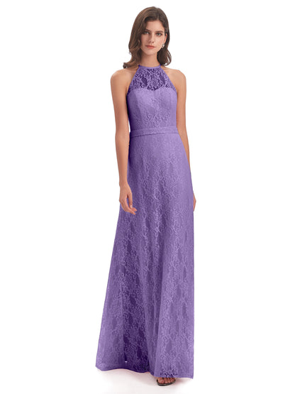 Anabelle Sheath Halter Lace Bridesmaid Dresses