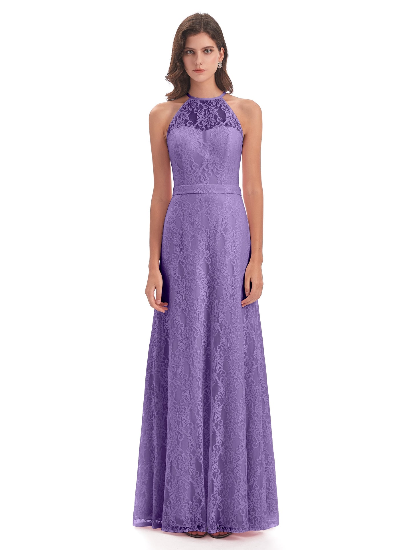 Anabelle Sheath Halter Lace Bridesmaid Dresses