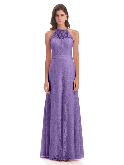 Anabelle Sheath Halter Lace Bridesmaid Dresses