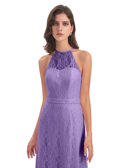 Anabelle Sheath Halter Lace Bridesmaid Dresses