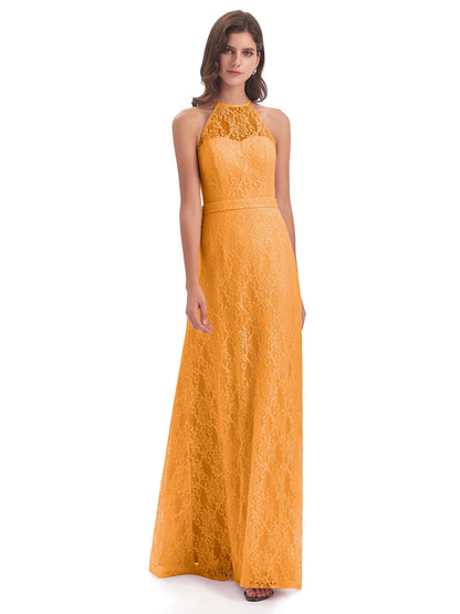 Anabelle Sheath Halter Lace Bridesmaid Dresses
