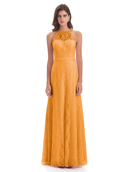 Anabelle Sheath Halter Lace Bridesmaid Dresses