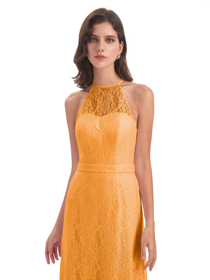 Anabelle Sheath Halter Lace Bridesmaid Dresses
