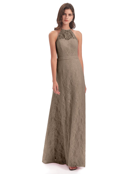 Anabelle Sheath Halter Lace Bridesmaid Dresses